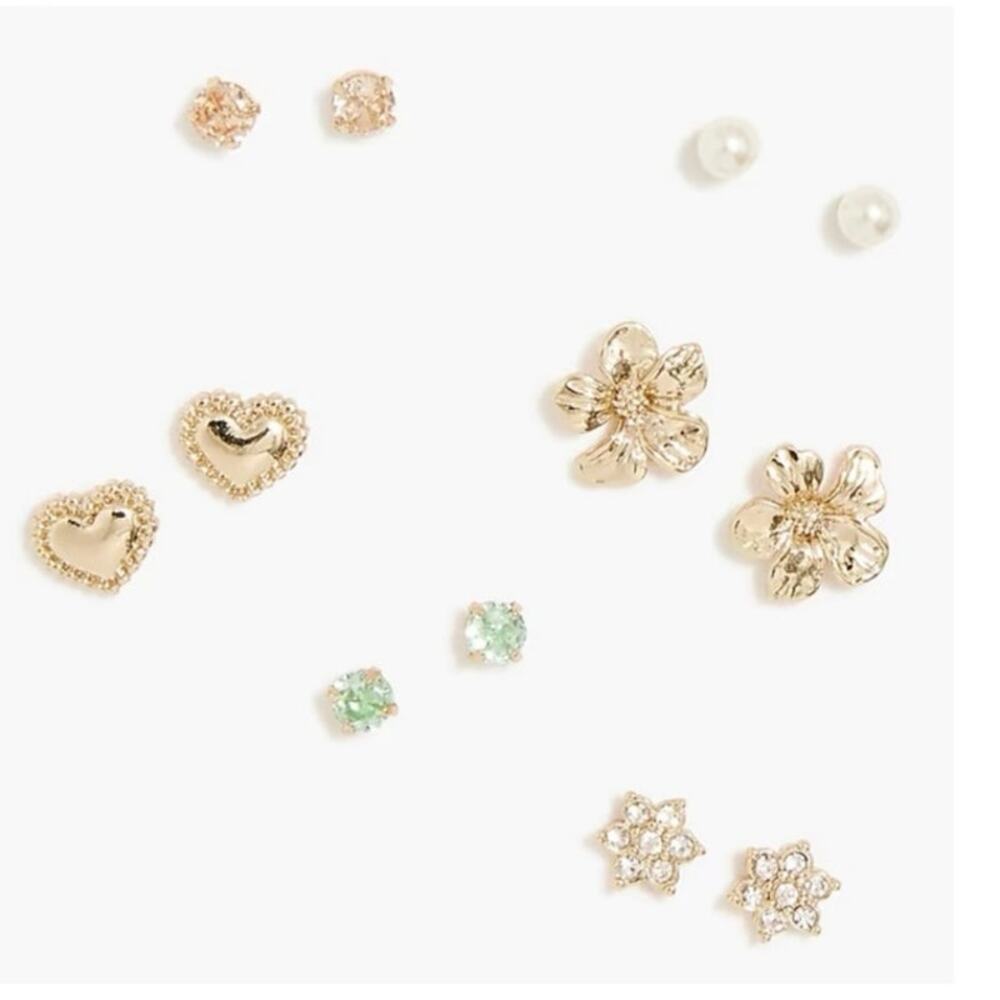 NWT: JCREW 6 pairs‎ of stud earrings star, floral, pearl & heart